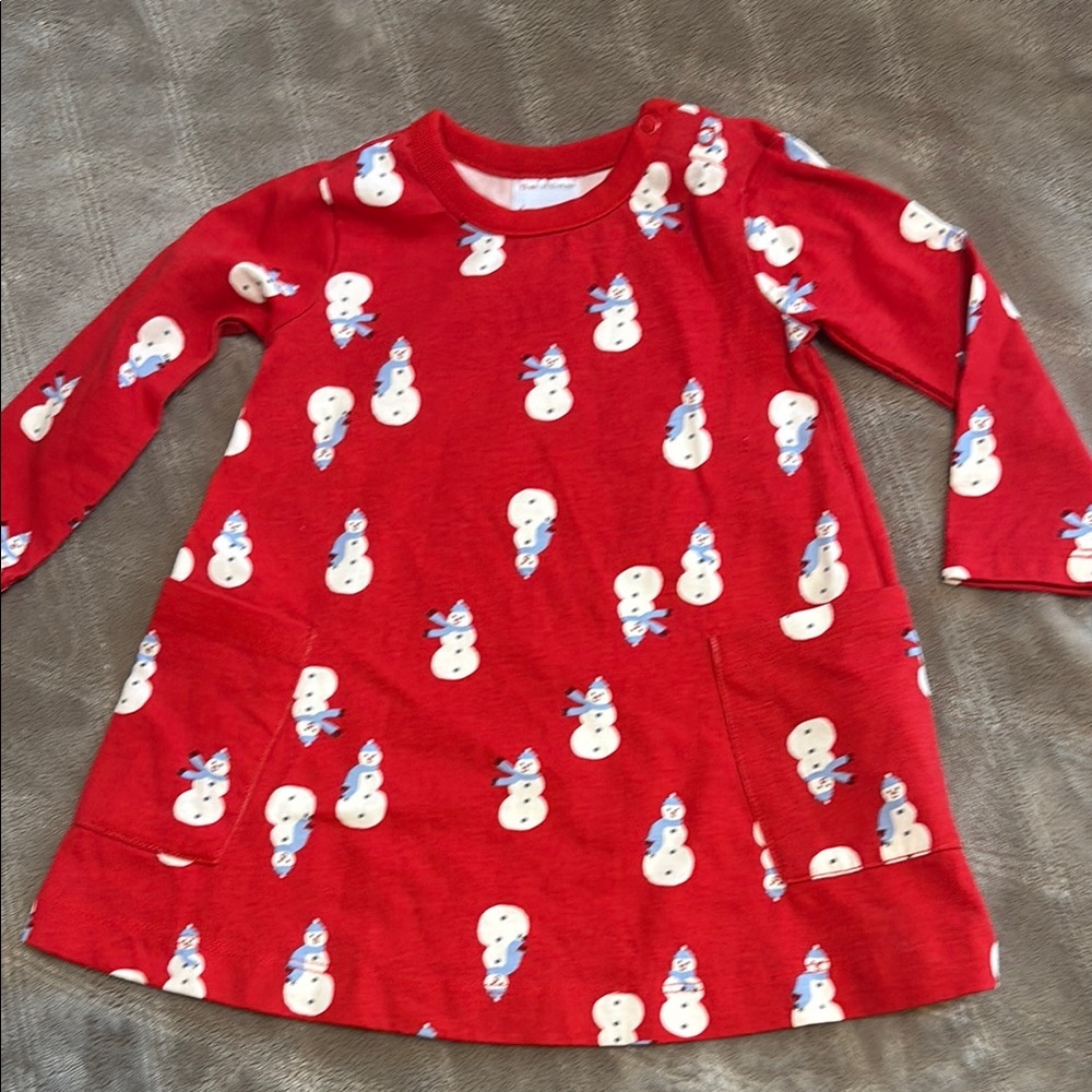 Hanna Andersson Red and White Casual Dress with Snowman Print